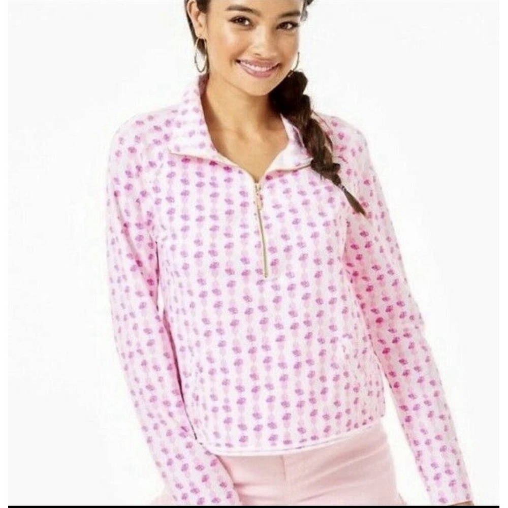 Lilly Pulitzer Ronan Cropped Popover Pink UPF 50+ Half Zip Top Women's Size XS